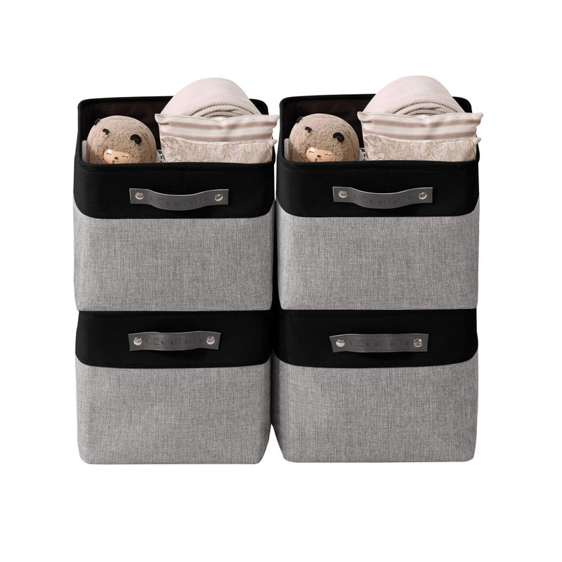 DECOMOMO Storage Baskets for Shelves  Fabric Closet Organizers and Storage Bins Perfect Baskets for Organizing Closet Toys Nursery Grey and Black Large  4 Pack