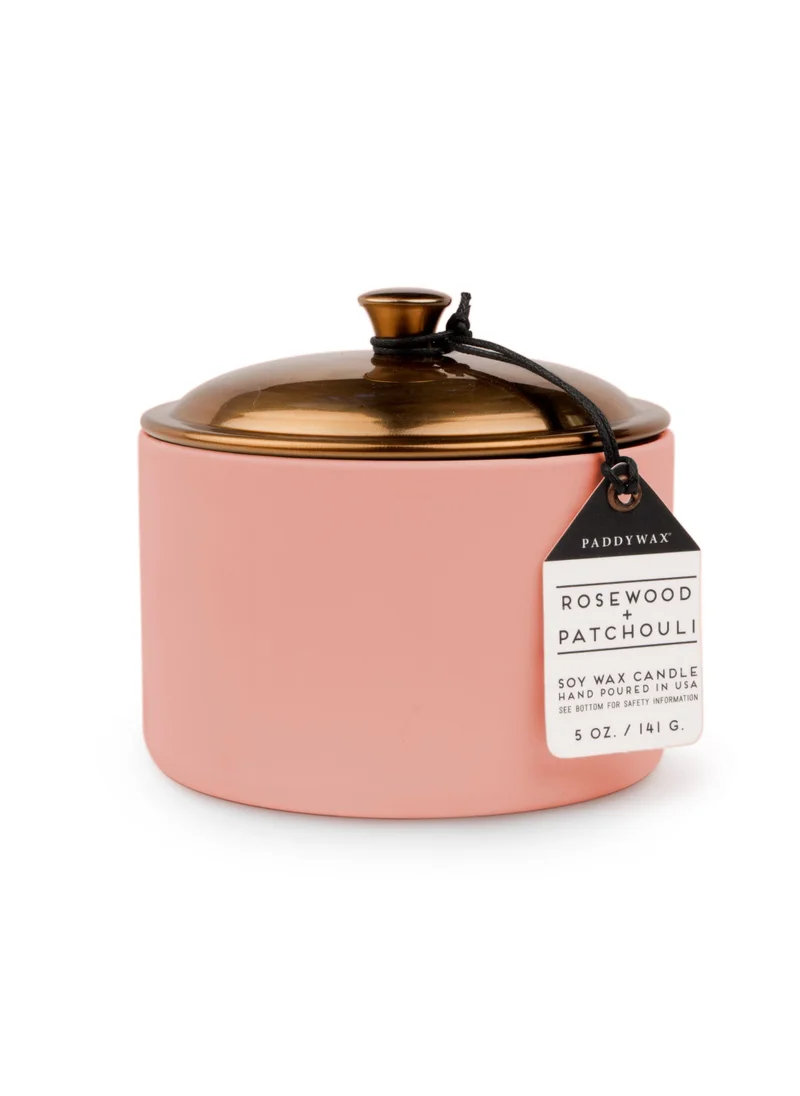 Paddywax Hygge 141g Candle, Blush Ceramic with Lid - Rosewood Patchouli