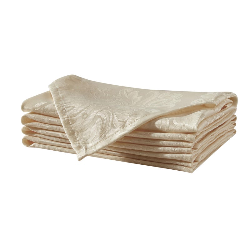 Newbridge Barcelona Luxury Damask Fabric Napkins Set of 4 Square Napkins Golden Beige 100 Polyester No Iron Soil Resistant Dining Room Party and Banquet Napkins