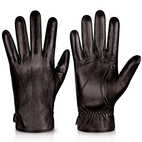 Alepo Genuine Sheepskin Leather Gloves For Men, Winter Warm Touchscreen Texting Cashmere Lined Driving Motorcycle Gloves (Brown-XL) - Image 1