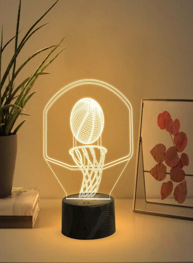 GIFTMEBAZAR مصباح طاولة ثلاثي الأبعاد بتصميم كرة سلة من جيفت ميبازار، بإضاءة بيضاء دافئة وزر تشغيل/إيقاف يعمل باللمس | زر USB | هدية عيد ميلاد مثالية للاعب كرة السلة - Image 1