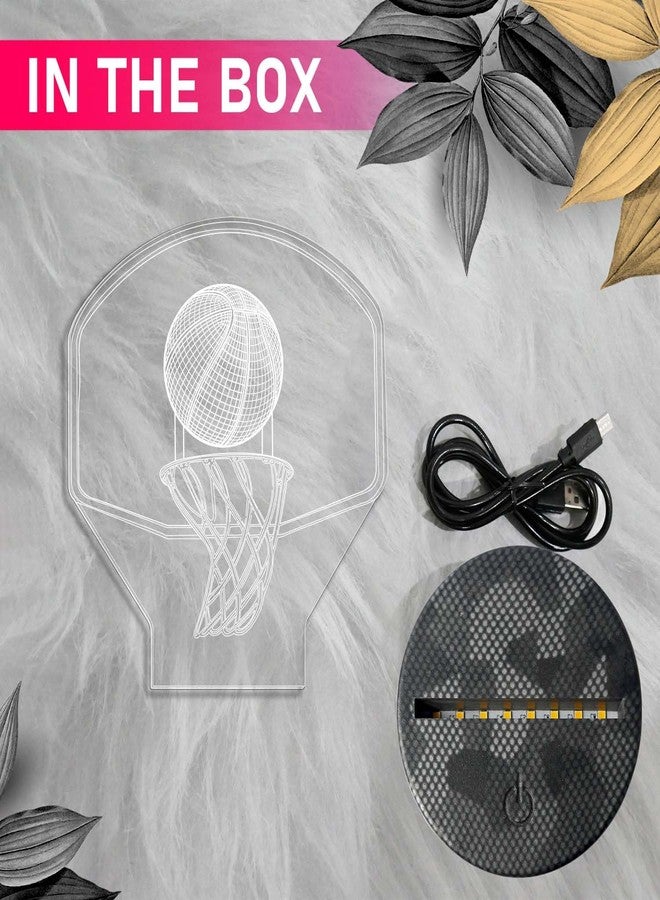 GIFTMEBAZAR مصباح طاولة ثلاثي الأبعاد بتصميم كرة سلة من جيفت ميبازار، بإضاءة بيضاء دافئة وزر تشغيل/إيقاف يعمل باللمس | زر USB | هدية عيد ميلاد مثالية للاعب كرة السلة - Image 5