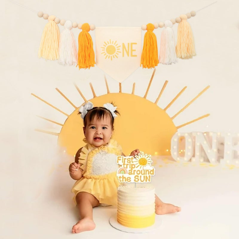 HGFC First Birthday Boho Sun Highchair Banner - You Are My Sunshine Tassels - Image 5