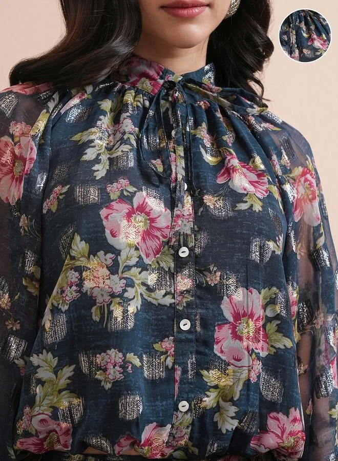 Vishudh Vishudh All-Over Floral Print Balloon Sleeve Top with Joggers Co-Ords