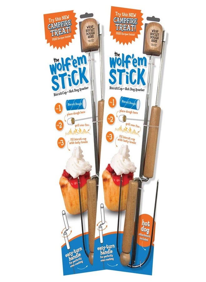 Wolf 'em Wolf'em 2-in-1 Roasting Stick for Marshmallow and Campfire Pie with Easy Spin Handles (Set of 2) - Image 1