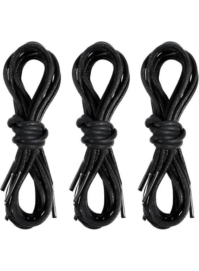 3 Pairs Waxed Round Oxford Shoe Laces, 90CM/35.43'' Thin Cotton Shoelaces, Formal Business Shoe Strings for Men Dress Shoes for Hiking Sporting Running (Black) - Image 1