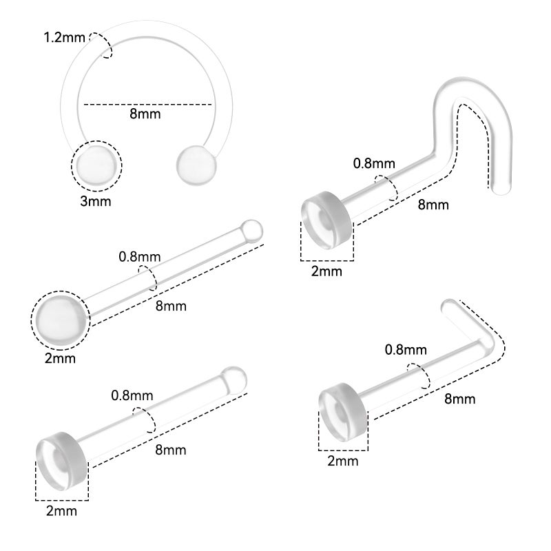 Jkrycyf 15Pcs Clear Nose Studs, Clear Nose Rings for Men and Women, Medical Grade Nose Piercing Retainer for Surgery Work, Nose, Lip, Eyebrow Cartilage Retainer - Image 2