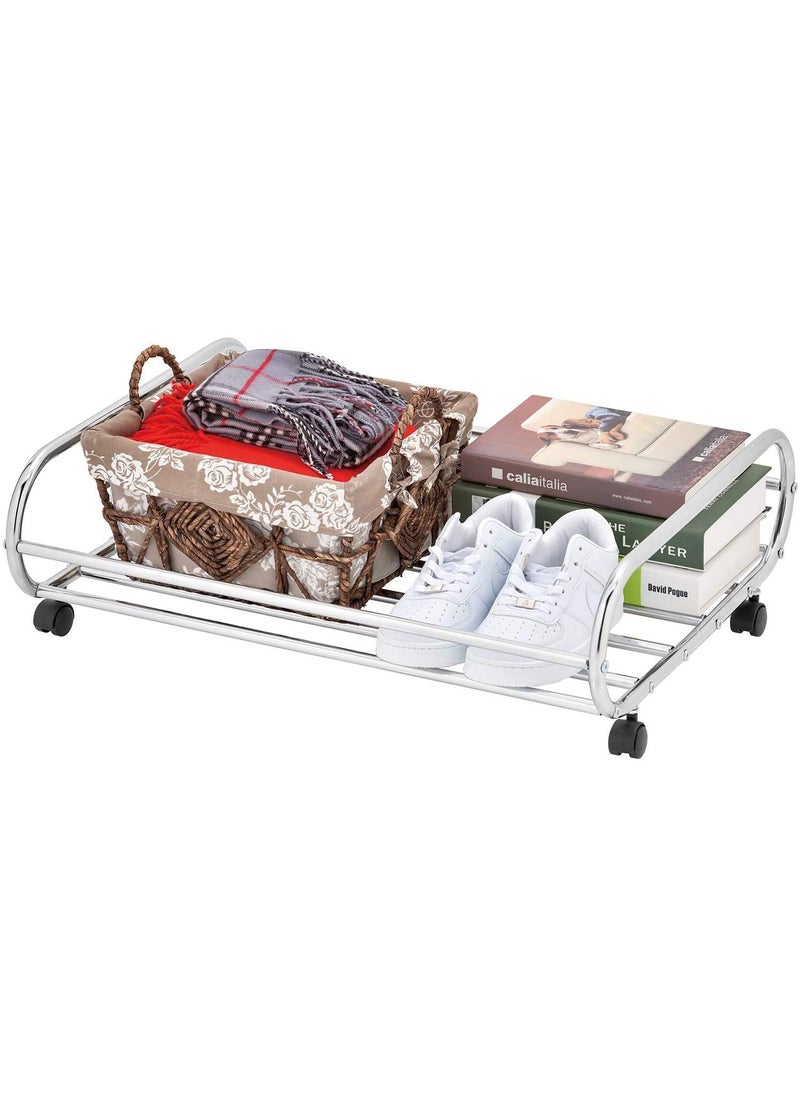Generic Indian Decor 45896 Rolling Stainless Steel Bedroom Under Bed Space Saving Storage 24Inch Organizer Cart with Rotating Caster Wheels  - Image 1