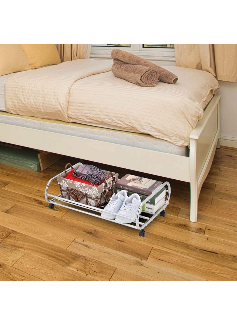 Generic Indian Decor 45896 Rolling Stainless Steel Bedroom Under Bed Space Saving Storage 24Inch Organizer Cart with Rotating Caster Wheels  - Image 2