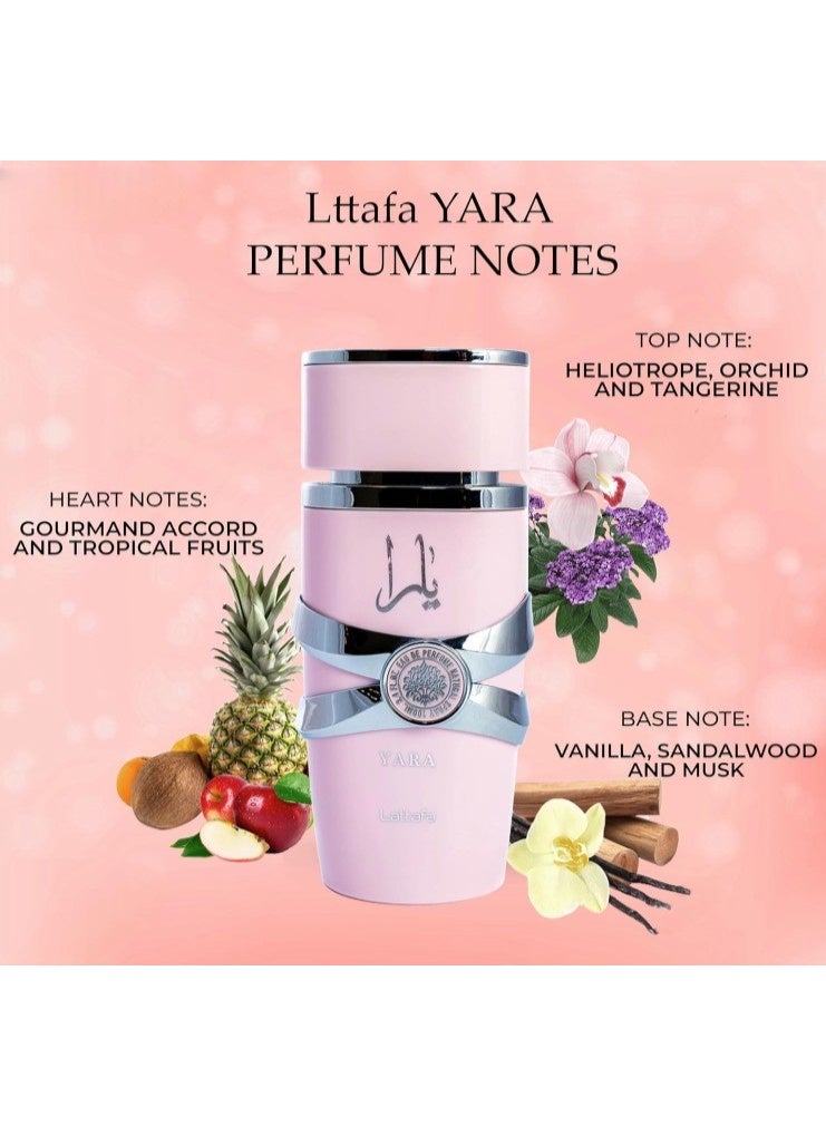 Yara Eau De Parfum 100ML by Lattafa | Long Lasting Floral Fruity Gourmand Fragrance for Women - Image 4