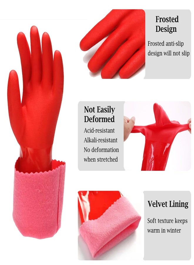 KAQ PVC Rubber Gloves with Cotton Lined: Anti-Slip Dishwashing Gloves 3 Pairs for Kitchen Washing Dishes - Heavy Duty Household for Working Painting Pet Care Handling Chemicals - Image 3