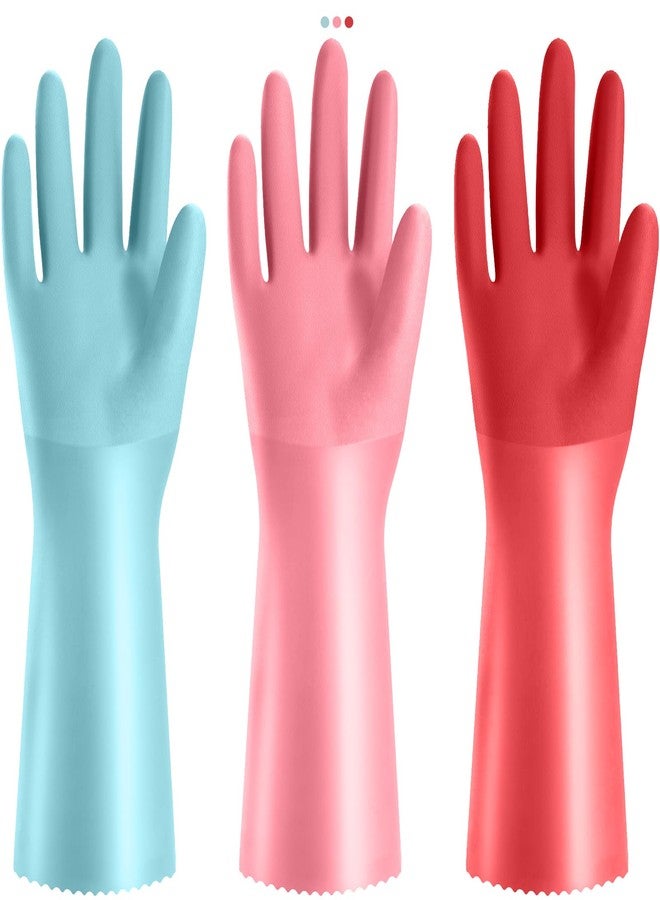 KAQ PVC Rubber Gloves with Cotton Lined: Anti-Slip Dishwashing Gloves 3 Pairs for Kitchen Washing Dishes - Heavy Duty Household for Working Painting Pet Care Handling Chemicals - Image 1
