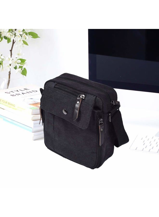 dealcase Mens Multifunction Canvas Crossbody Shoulder Bag Outdoor Travel Small Satchel Bag,Multi-Pocket Purse Handbag Organizer Bag,Black - Image 3