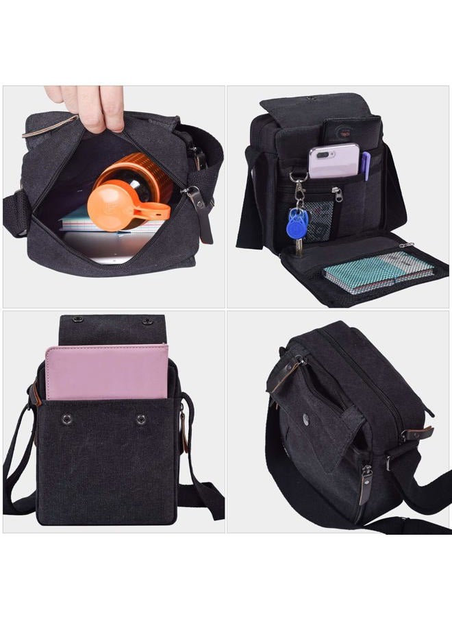 dealcase Mens Multifunction Canvas Crossbody Shoulder Bag Outdoor Travel Small Satchel Bag,Multi-Pocket Purse Handbag Organizer Bag,Black - Image 4