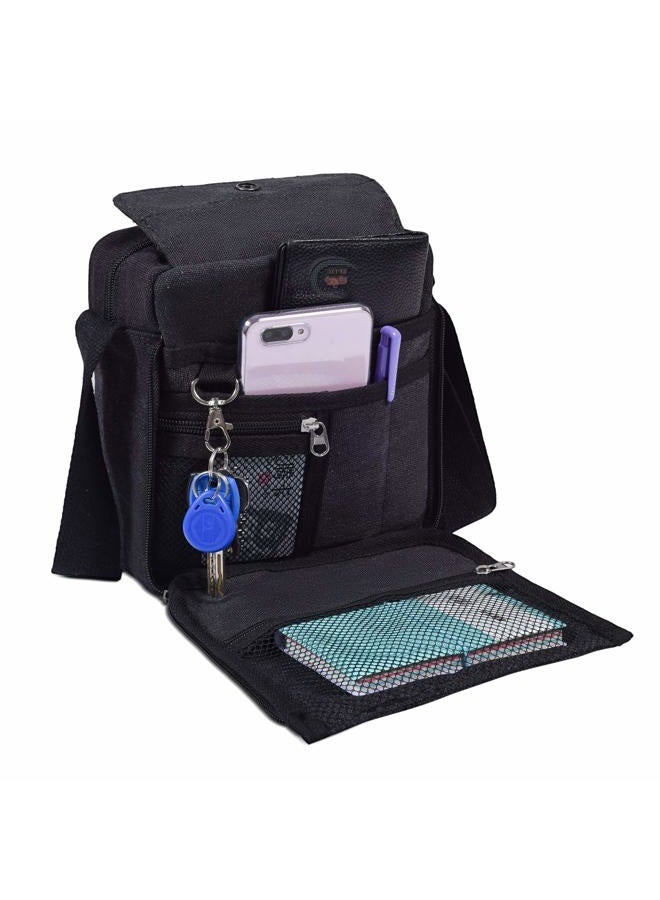 dealcase Mens Multifunction Canvas Crossbody Shoulder Bag Outdoor Travel Small Satchel Bag,Multi-Pocket Purse Handbag Organizer Bag,Black - Image 1