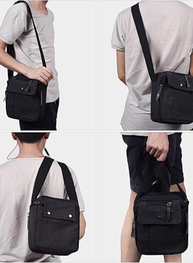 dealcase Mens Multifunction Canvas Crossbody Shoulder Bag Outdoor Travel Small Satchel Bag,Multi-Pocket Purse Handbag Organizer Bag,Black - Image 2