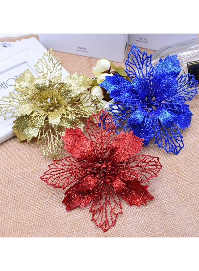 ACLIX 3-Piece Glitter Christmas Hollow Flower Golden 20 x 10 x 20cm Gold/Red/Blue - Image 1