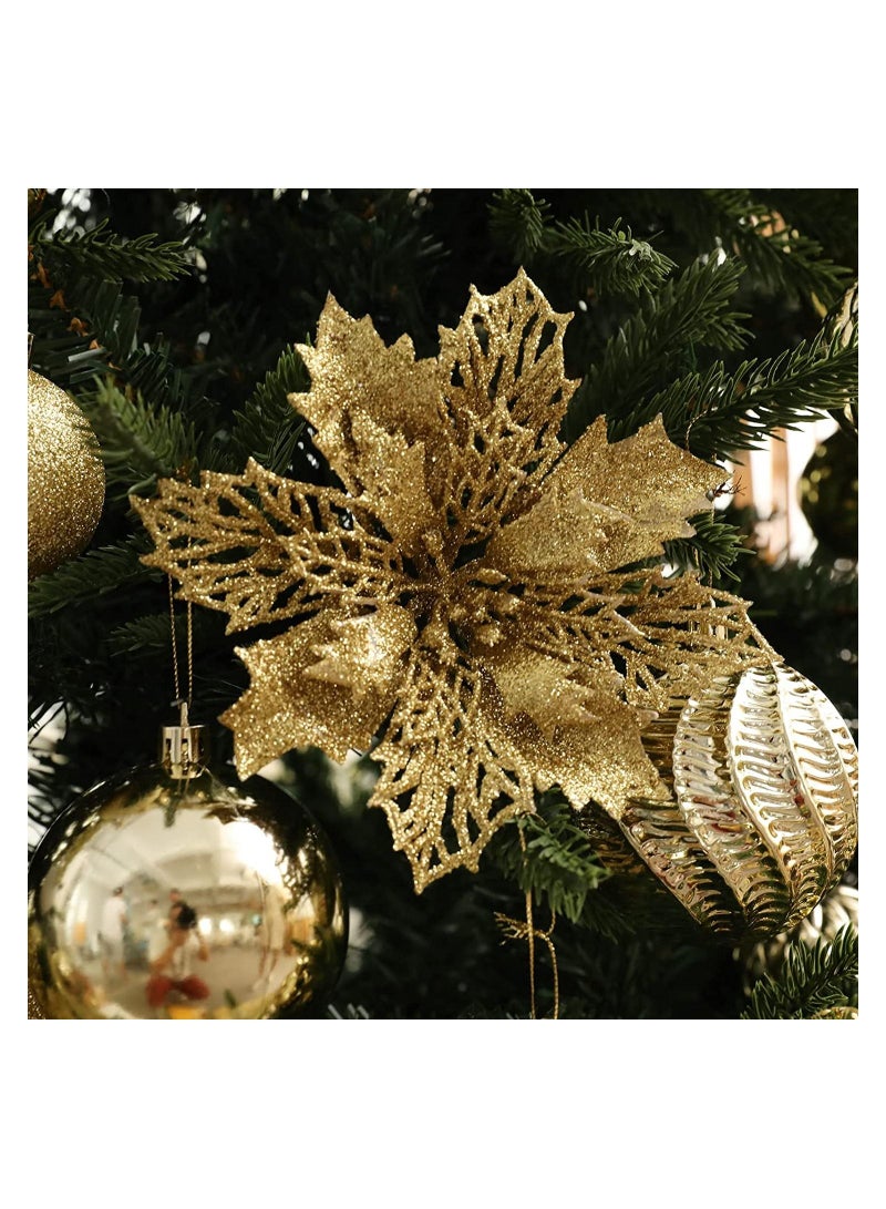 ACLIX 3-Piece Glitter Christmas Hollow Flower Golden 20 x 10 x 20cm Gold/Red/Blue - Image 2