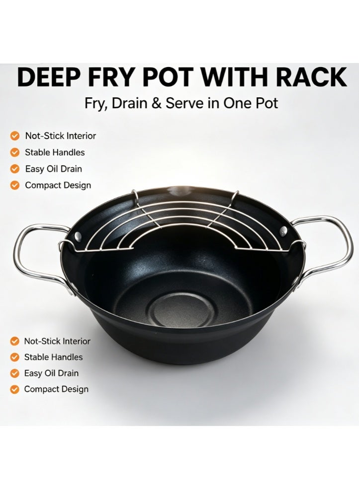 Non-Stick Deep Frying Pot with Oil Drip Rack, Dual Handles Deep Fry Pan, Multi-purpose Cooking Pot for Fried Snacks, Compatible with Gas & Induction Stoves - Image 1