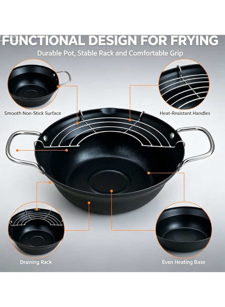 Non-Stick Deep Frying Pot with Oil Drip Rack, Dual Handles Deep Fry Pan, Multi-purpose Cooking Pot for Fried Snacks, Compatible with Gas & Induction Stoves - Image 2