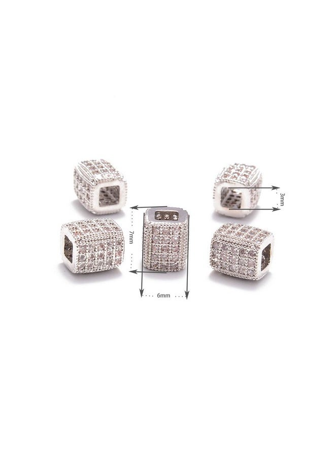 AD BEADS - Zircon Pave Rhinestones Rectangular Square Beads For Bracelet Connector Spacer Beads (5 Pcs Clear On Silver Tube Rectangular Beads (6X7Mm)) - Image 1