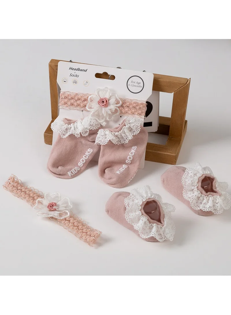 D'Daniela Anna Headband and Socks Set  for Babies - Pink