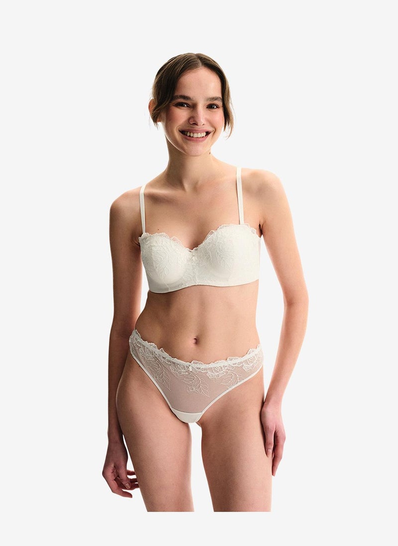Penti Women Lotus Broidery White Strapless Wired Bra - Image 5