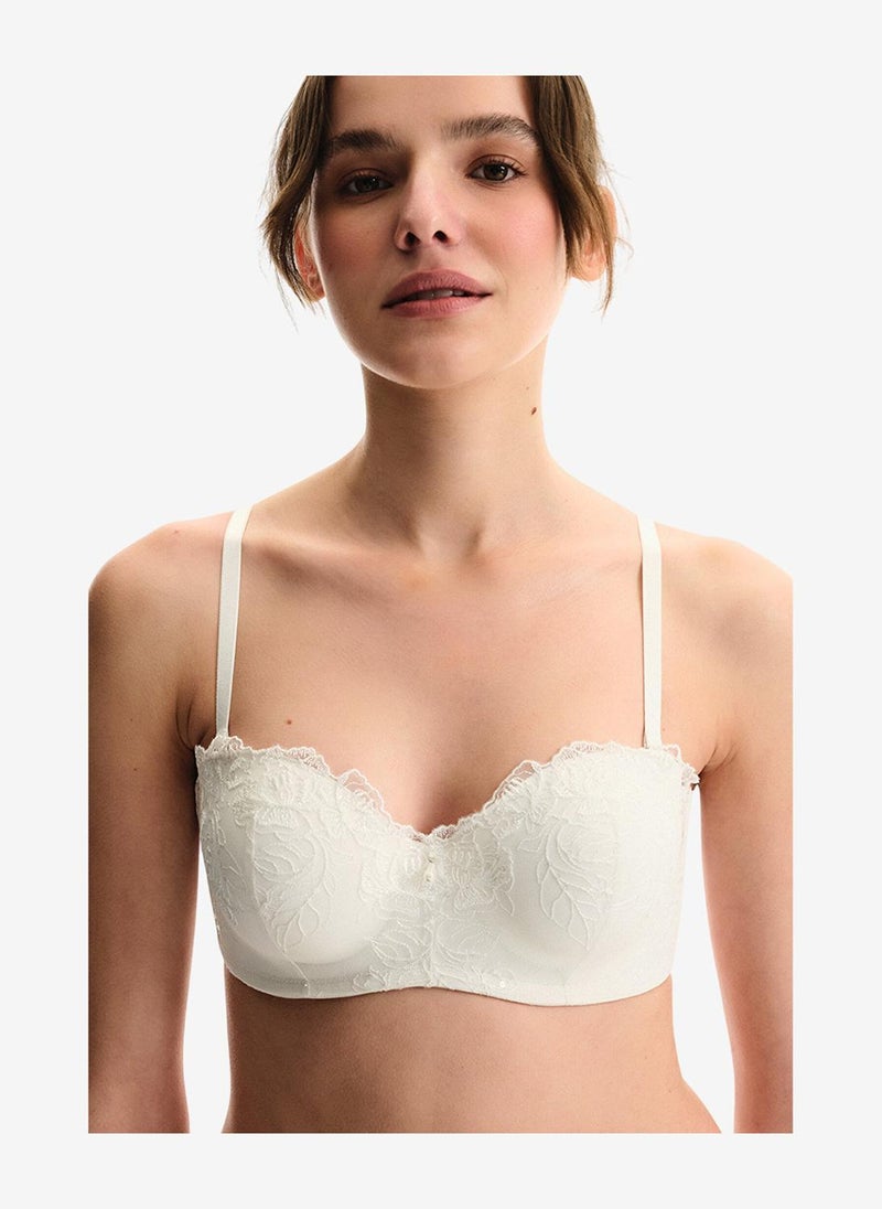 Penti Women Lotus Broidery White Strapless Wired Bra - Image 1