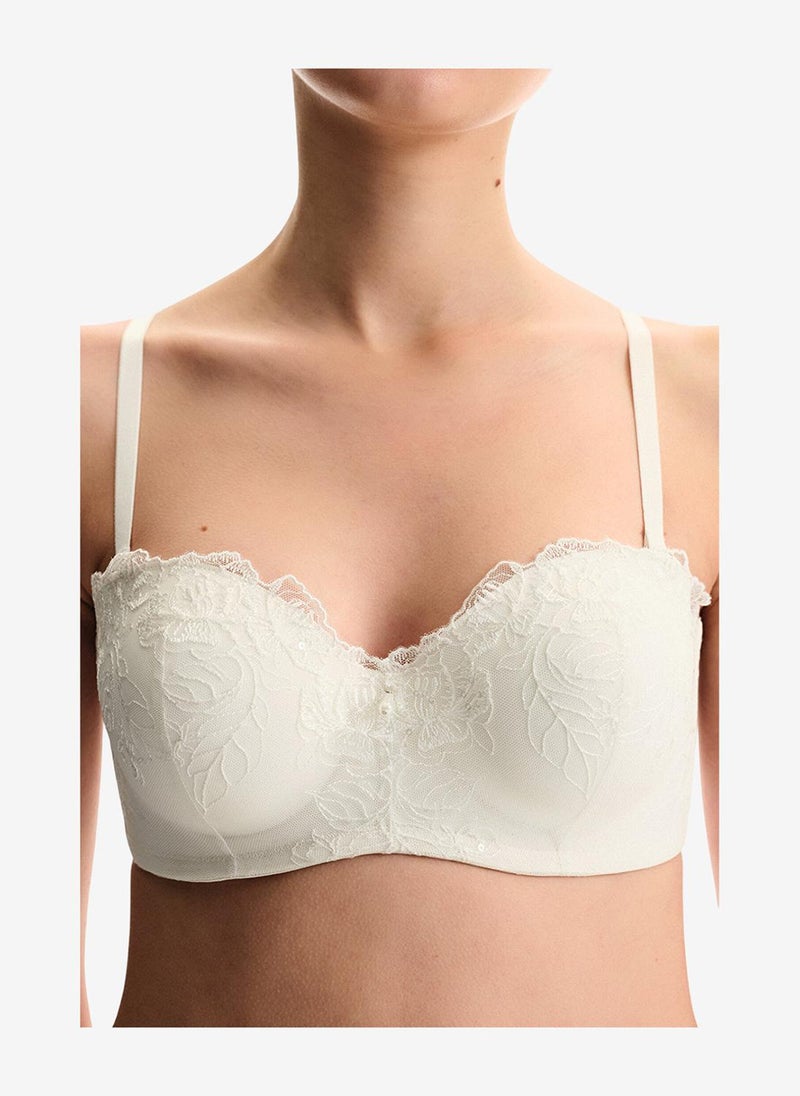 Penti Women Lotus Broidery White Strapless Wired Bra - Image 3