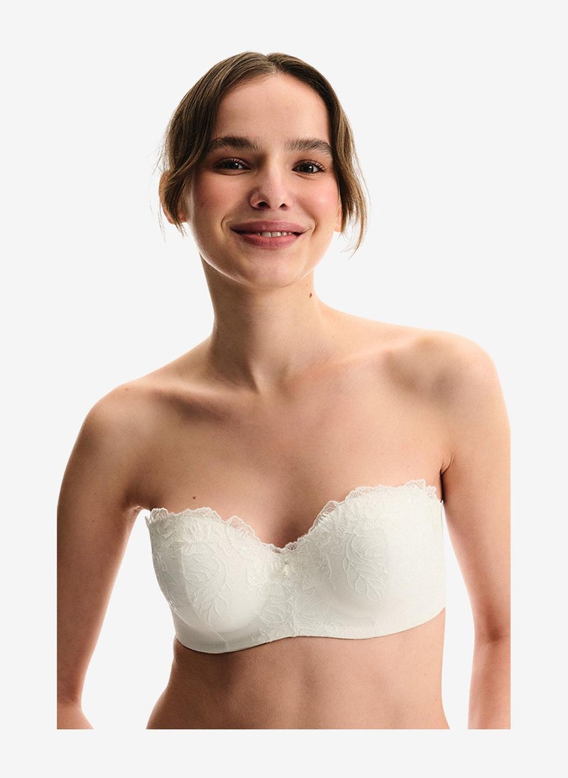 Penti Women Lotus Broidery White Strapless Wired Bra - Image 4