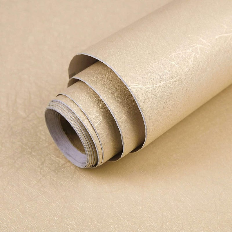 Abyssaly Gold Beige Wallpaper Peel and Stick 15.7" x 118" Removable Embossed Self Adhesive Silk Texture Wallpaper Cabinet Furniture Countertop Shelf Liner Wall Paper - Image 1