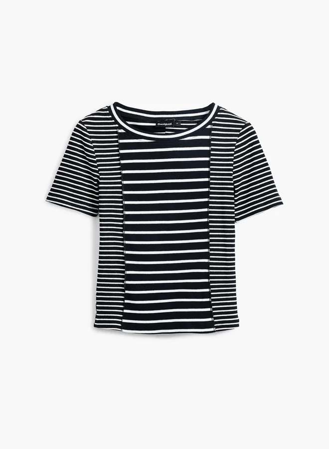 DESIGUAL Uneven Striped T-Shirt