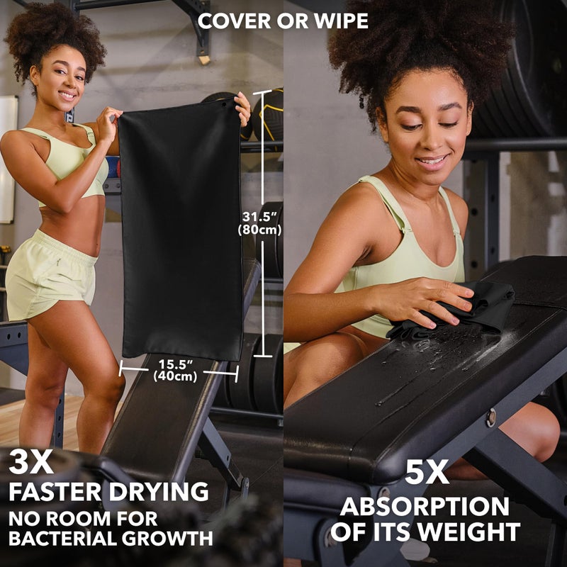 Trailoom Microfiber Workout Towels - Quick Dry, Highly Absorbing, Odor-Free, for Men & Women - Gym Sweat Sports Towel for Hot Yoga, Tennis, Running, Exercise, Working Out, Camping, Set of 5 Black - Image 4
