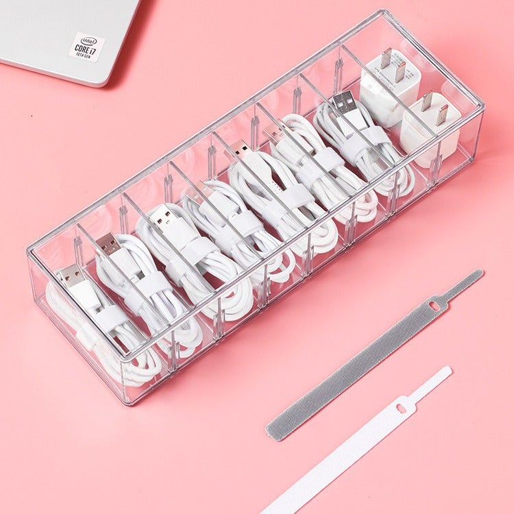 Data Cable Storage Box With Lid Power Charging Cable Organizing Artifact Mobile Phone Charger Desktop Cable Organizer Cable Box Set - Image 3