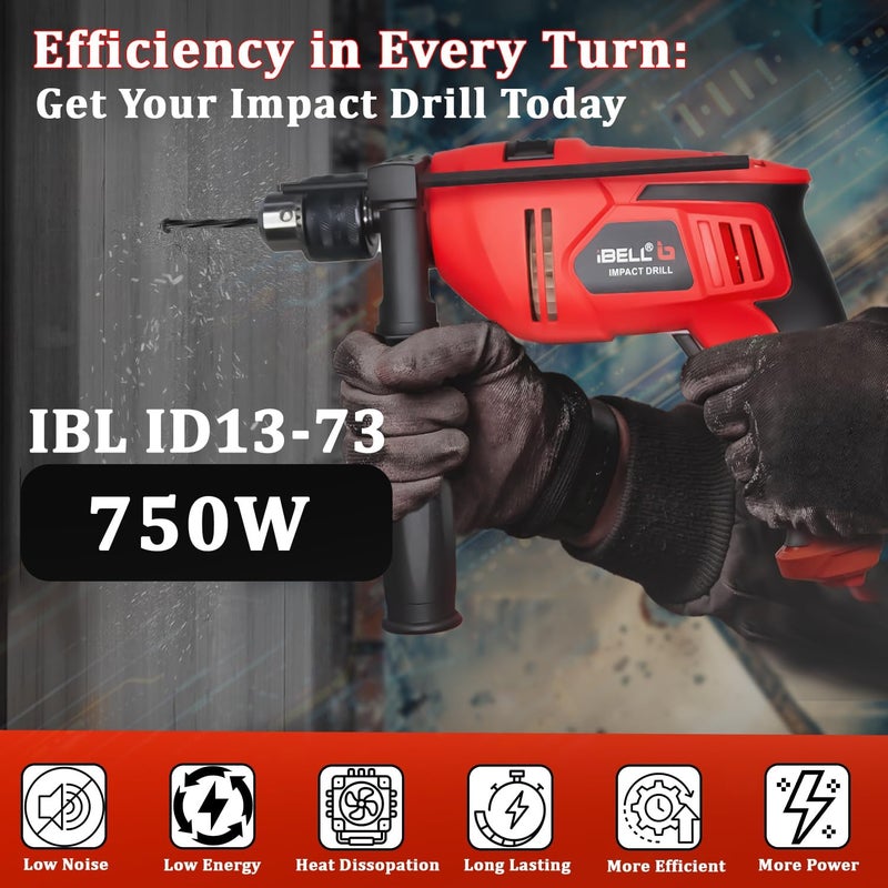 iBELL Impact Drill ID13-23, 750W, Copper Armature, Chuck 13mm manual, 0-2300 RPM, 2 mode selector, Forward/Reverse with variable speed - Image 3