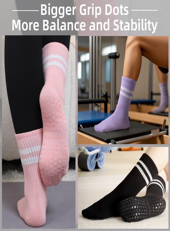 Raylarnia Tall Pilates Socks with Grips for Women, Yoga Crew Non-Slip, Grippy Ankle Barre Sock, Hospital Sticky Socks 5 Pairs - Image 2