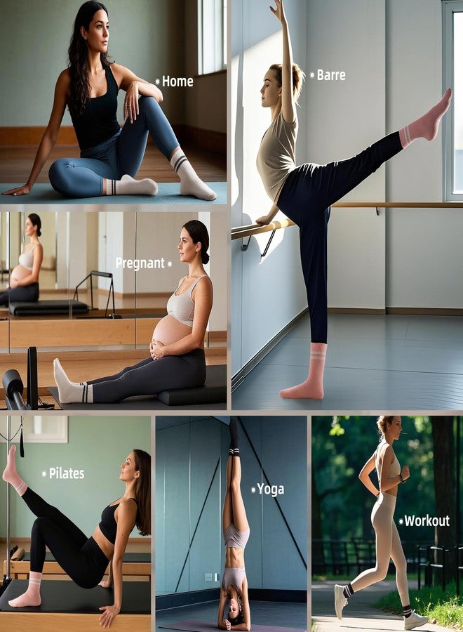 Raylarnia Tall Pilates Socks with Grips for Women, Yoga Crew Non-Slip, Grippy Ankle Barre Sock, Hospital Sticky Socks 5 Pairs - Image 4