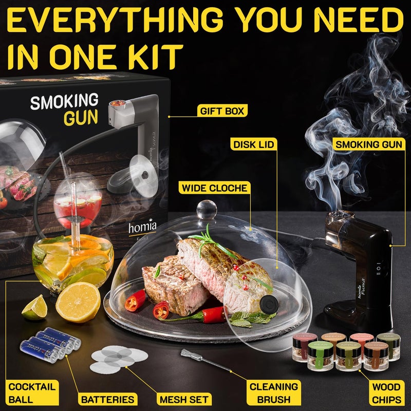 homia طقم مدخن الكوكتيل - طقم مدخن الويسكي - جهاز تدخين - طقم متميز، 14 قطعة مع ملحقات ورقائق خشبية - مدخن داخلي - هدية للرجال - Image 4