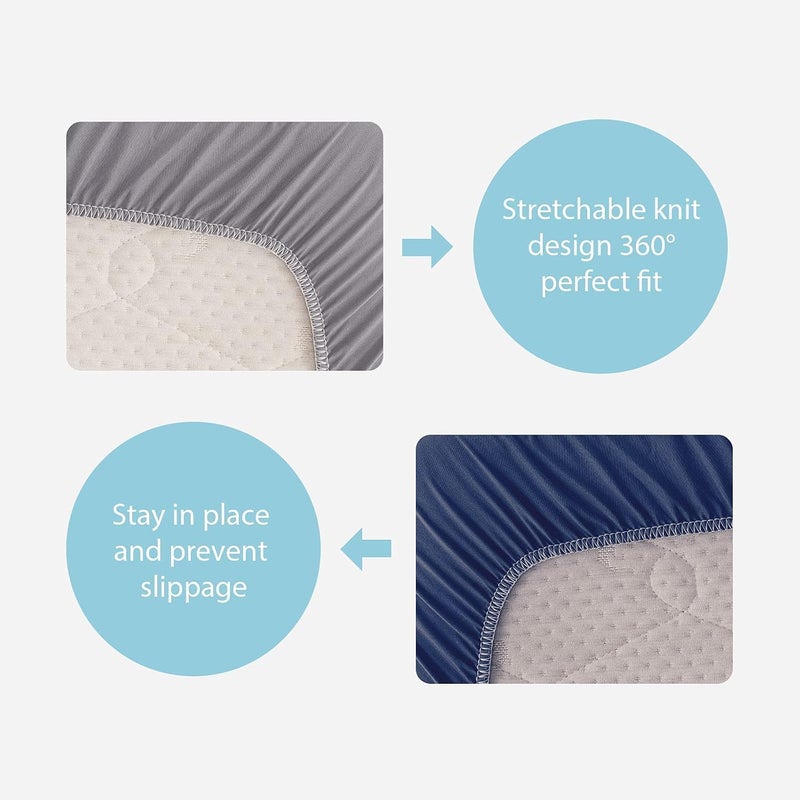 2 Pack Crib Sheet, Microfiber Fitted Crib Sheet متوافق مع Standard Crib and Toddler Mattress Soft Baby Sheet（ رمادي and Navy أزرق 52"x 28"x 8"） - Image 3