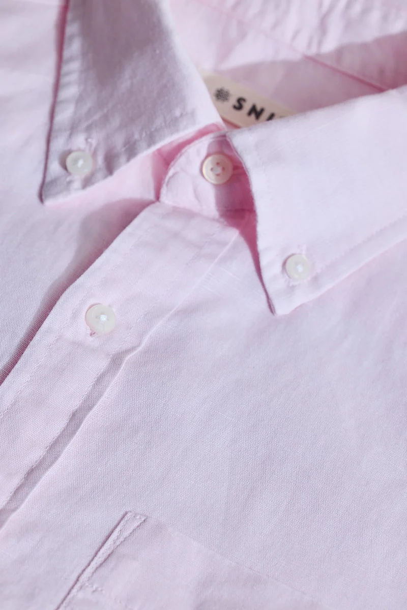SNITCH Light Pink Solid Long Sleeve Slim Fit Casual Shirt