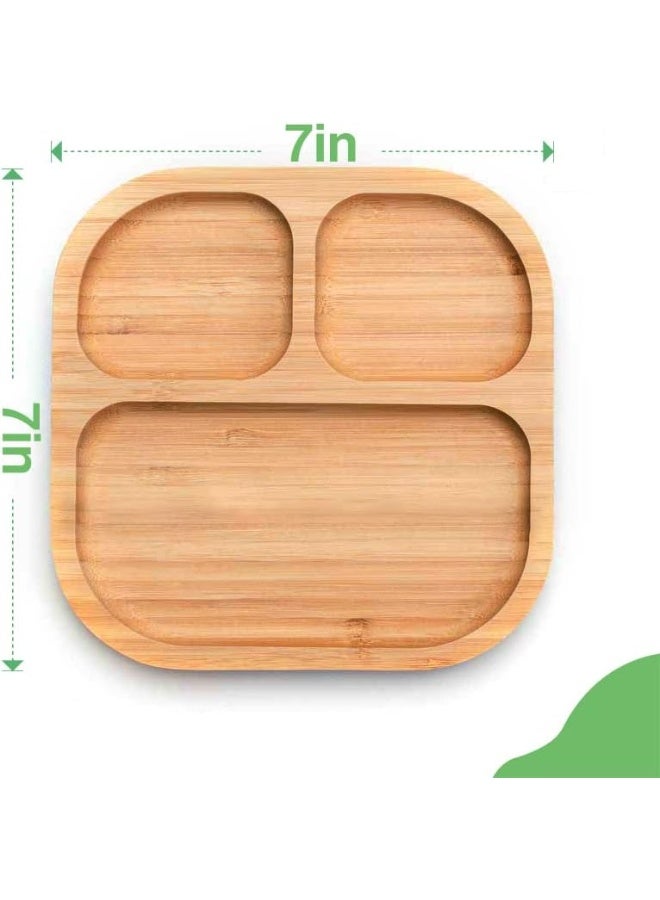 Youkoo kitchen (Blue) - Baby Toddler Stay Put Dish, Kids Suction Plate, Bamboo Cute Dinnerware (Blue) - Image 3