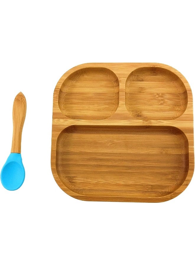 Youkoo kitchen (Blue) - Baby Toddler Stay Put Dish, Kids Suction Plate, Bamboo Cute Dinnerware (Blue) - Image 2