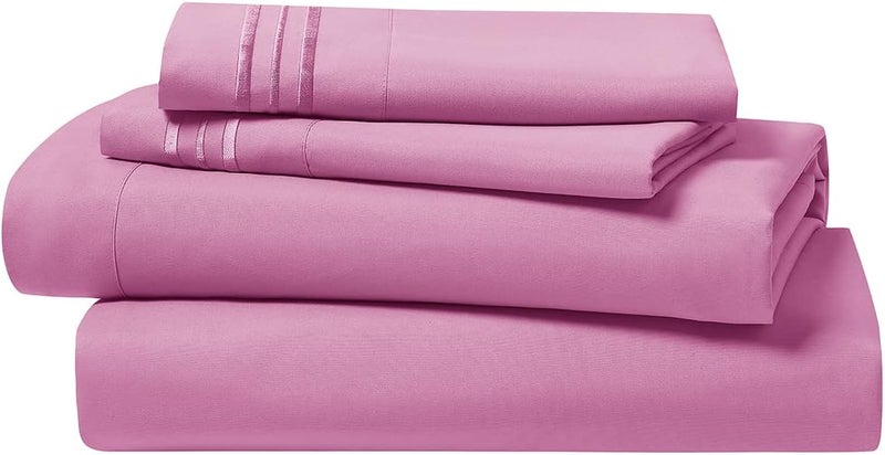 Clara Clark Bed Sheets, Premier 1800 Series 4 Piece Bed Sheet Set, Deep Pocket, Wrinkle, Fade, Stain Resistant, Luxury Soft Bedding Sheets & Pillowcases, Full, Light Pink - Image 5
