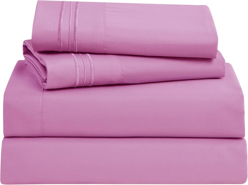 Clara Clark Bed Sheets, Premier 1800 Series 4 Piece Bed Sheet Set, Deep Pocket, Wrinkle, Fade, Stain Resistant, Luxury Soft Bedding Sheets & Pillowcases, Full, Light Pink - Image 1