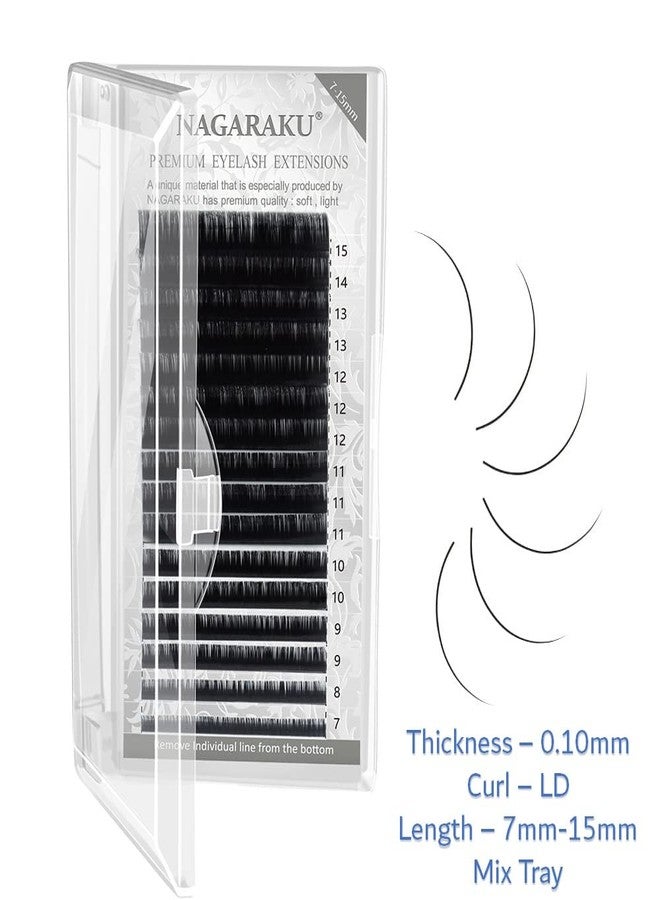 NAGARAKU Eyelash Extensions Individual Lashes 0.10 LD curl 7-15mm Mix Tray Classic Matte Black Soft Natural 16 rows lash extensions - Image 2
