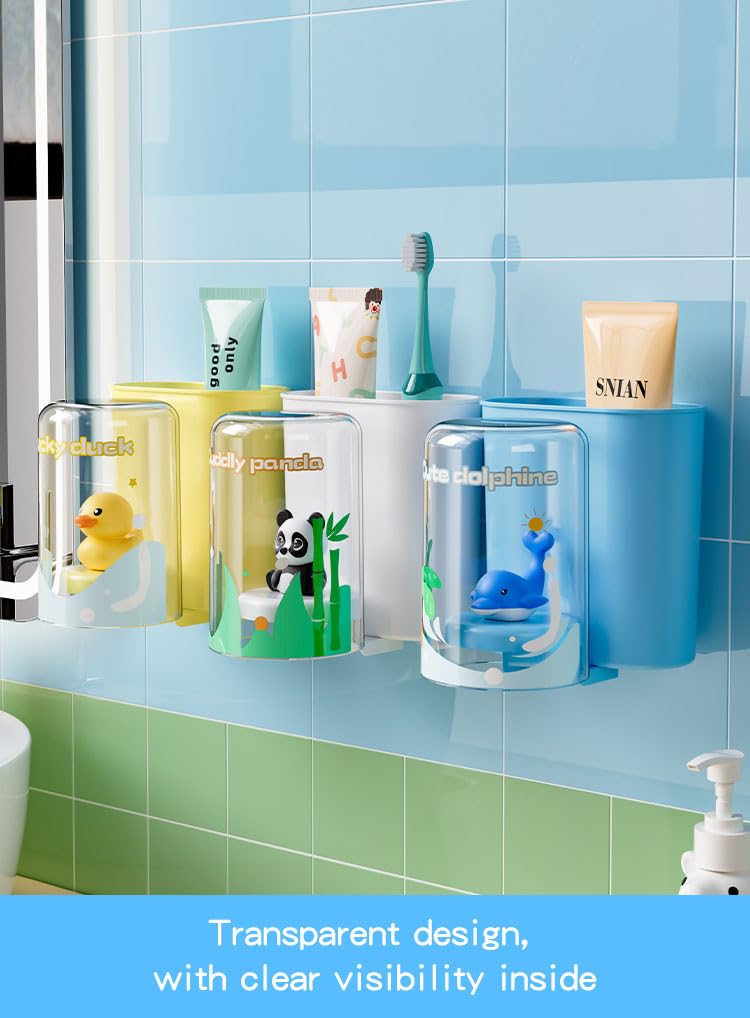 TYZAG™ Tooth Brush Holder Bathroom, Kids Toothbrush Holder with Cup, Plastic Stand for Toothpaste, Toothpaste Holder for Bathroom Kids Drain Waterproof Self-Adhesive, Panda (White, Junior Cup) - Image 5