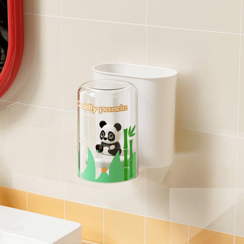 TYZAG™ Tooth Brush Holder Bathroom, Kids Toothbrush Holder with Cup, Plastic Stand for Toothpaste, Toothpaste Holder for Bathroom Kids Drain Waterproof Self-Adhesive, Panda (White, Junior Cup) - Image 1