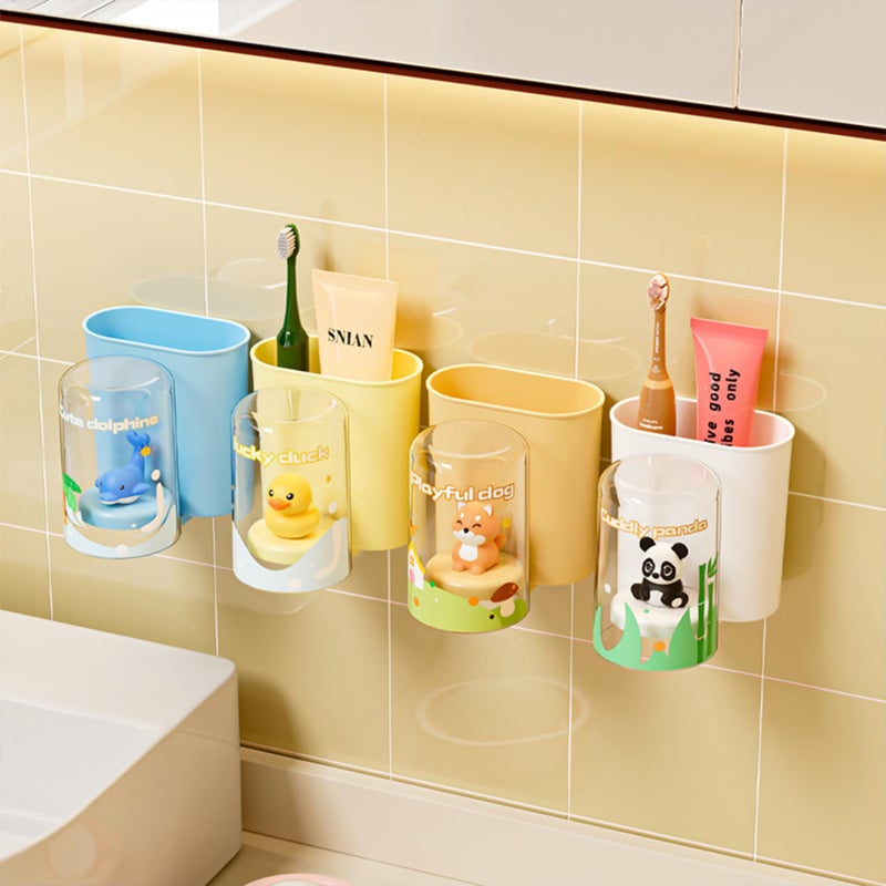TYZAG™ Tooth Brush Holder Bathroom, Kids Toothbrush Holder with Cup, Plastic Stand for Toothpaste, Toothpaste Holder for Bathroom Kids Drain Waterproof Self-Adhesive, Panda (White, Junior Cup) - Image 3