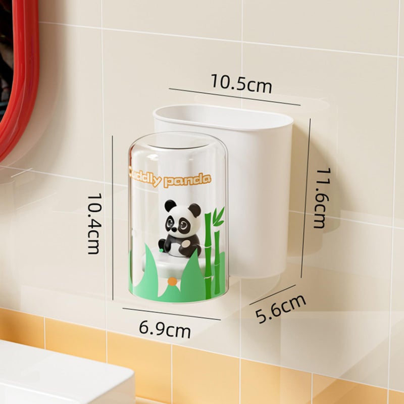 TYZAG™ Tooth Brush Holder Bathroom, Kids Toothbrush Holder with Cup, Plastic Stand for Toothpaste, Toothpaste Holder for Bathroom Kids Drain Waterproof Self-Adhesive, Panda (White, Junior Cup) - Image 4