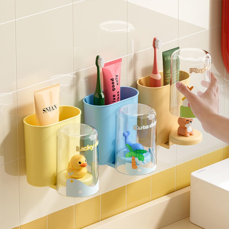 TYZAG™ Tooth Brush Holder Bathroom, Kids Toothbrush Holder with Cup, Plastic Stand for Toothpaste, Toothpaste Holder for Bathroom Kids Drain Waterproof Self-Adhesive, Panda (White, Junior Cup) - Image 2